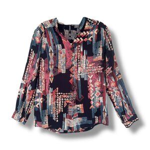 Ethyl Pullover V-Neck Print Blouse NWT